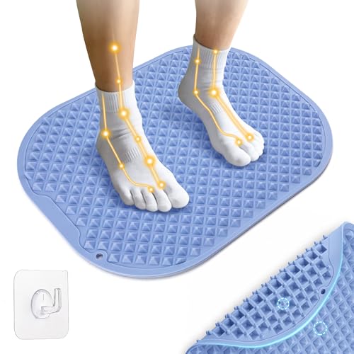 Upgrade Silicone Foot Massage Mat with Dual-Side Usage, Large Reflexology Mat for Feet Relaxation, Foldable Foot Acupressure Mat, Portable Standing Desk Mat for Pain, Fatigue Relief(Blue-L) - color: Blue, size: Large