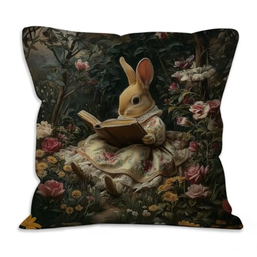 Vintage Bunny Pillow Covers 18x18, Cottage Core William Morris Bunny Rabbit Decor, William Morris Floral Animal Rabbit Decorative Pillow Covers for Home Bedroom Couch - color: Rabbit