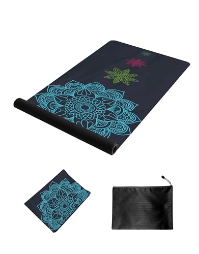 nuveti Printed Travel Yoga Mat 1/16 Inch Thick Non Slip Fitness Workout Mat | with Carrying Bag, Foldable Lightweight Suede & Natural Rubber Yoga Mat for Yoga Pilates and Fitness 72" L x 24" W x 1.5mm - color: Lotus