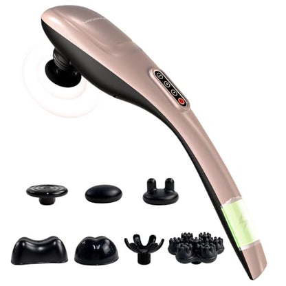 MEGAWISE Cordless Handheld Back Massager w/Rechargeable 3200mAh Battery, 5 Speed and 5 +2 Massage Nodes with Hard, Medium and 2 Soft Silicone Nodes; Massage While Moving Around (Rose Gold) - color: Rose Gold