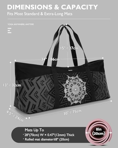 Gonex Yoga Mat Bag, Extra Canvas Gym Bag with Waterproof Pocket Metal Zipper, Fits Mat & Blocks, Stylish Yoga Mat Carrier for Women, Ideal for Yoga, Pilates, Workout, Travel - color: Black