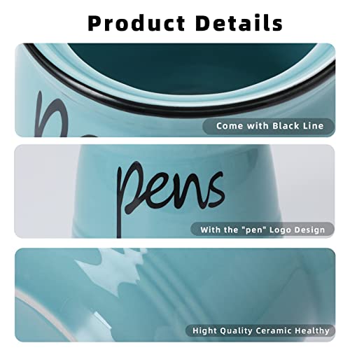 ONTUBE Porcelain Pens Holder Stand ,Ceramic Pencils Holder (Turquoise) | Porcelain, ceramic, pen & pencil holder, sturdy, easy-clean, non-slip, compact, elegant, durable, versatile, white, modern - color: Turquoise