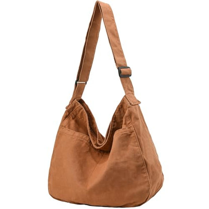 Canvas Tote Bag Casual Hobo Crossbody Shoulder Bag for Women and Men Large Purse Messenger Bag Travel Work - color: 1-brown