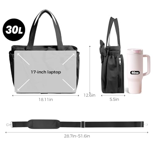 Gosect Women’s Crush Bow Puffer Tote Bag, Water Resistant Laptop Travel Yoga Work Bag - color: Black