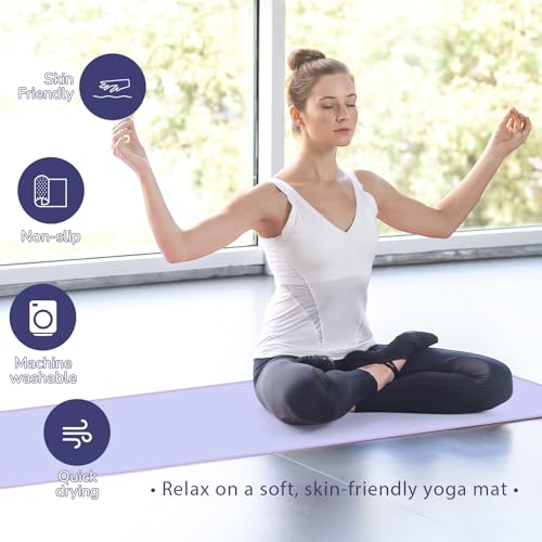 Peryiter 2pack 72 x 24'' Hot Yoga Towel Pack with Grip Dot, Sticky Fiber Mat Towel Non Slip for Hot Yoga, Absorbent Microfiber Sweat Anti-Slip Cover for Pilates Exercise Fitness Workout (Purple,Blue)