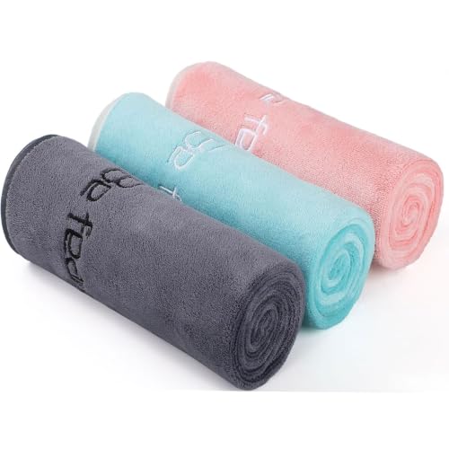 Microfiber Gym Towels Bigger Size Super Soft for Exercise Fitness, Sports | Highly Absorbent Workout Towel, 380-GSM 15 x 31-Inch Quick-Drying Yoga Towels (3 Pack, Teal+Pink+Grey ) - color: Green+pink+grey, size: 3P-15x31 inches