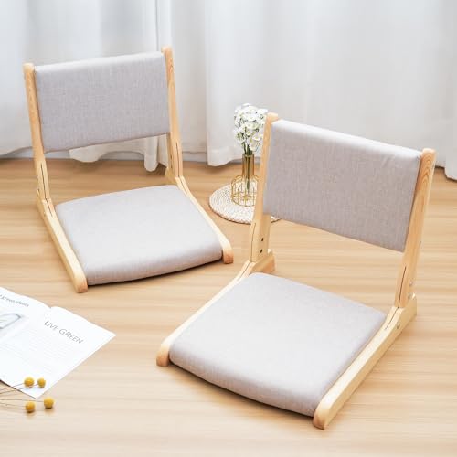 Japanese Floor Chair with Back Support, Foldable Meditation Chair, Legless Tatami Chair with Cushion, Floor Seat for Living Room, Bedroom, Bay Window (2, Gray) - color: Blck