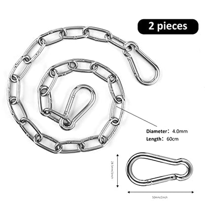 Hanging Chair Chain Set of 2 Stainless Steel Heavy Duty Hanging Kits with 4 Carabiners Hammock Chair Hardware for Indoor Outdoor Playground Hanging Chair Hammock Chair Punching Bags - 23.62"
