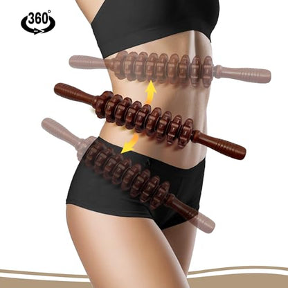 Manual Wood Therapy Massage Stick, Wooden Cellulite Muscle Roller for Legs - color: Brown