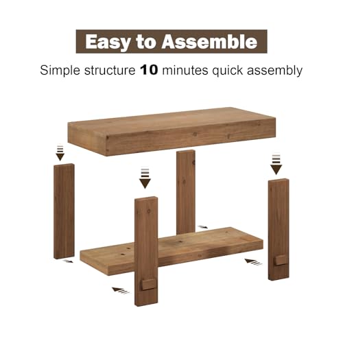 31.5" Solid Wood Bench, Small Farmhouse Narrow Storage Bench, Natural - size: 31.5"W