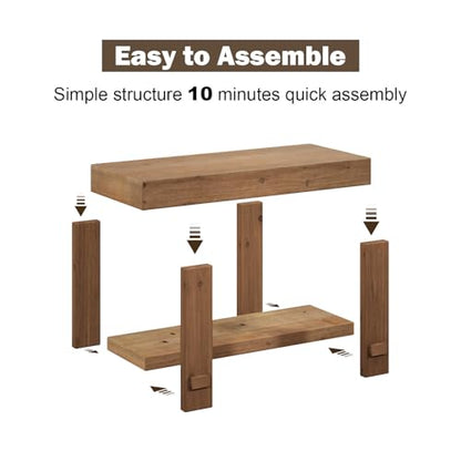 31.5" Solid Wood Bench, Small Farmhouse Narrow Storage Bench, Natural - size: 31.5"W