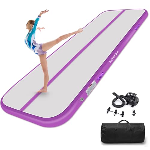 Estgora Gymnastics Mat for Tumbling Tumble Track, Thick Inflatable Gymnastic Training Equipment For kids At Home Gym Cheerleading with Electric Pump - color: Purple, size: 13ft × 3.3ft × 4inch
