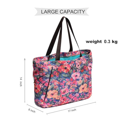 ESVAN Yoga Tote Bag for Women Drawstring Canvas Shoulder Bags for Workout Travel Carryall Pilates Gym and Beach - color: Blue Flower