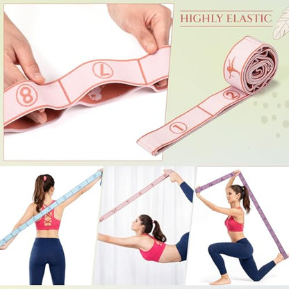 3 Pcs 8/10/12 Loops Yoga Stretch Straps Elastic Yoga Stretching Strap Multi Loop Stretch Bands for Exercise Therapy, Pilates, Dance, Gymnastics