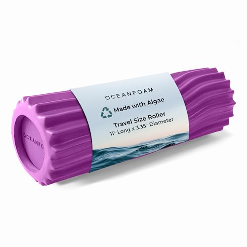 Oceanfoam Ripple Travel Foam Roller (11" x 3.35") Firm Mini Foam Roller for Physical Therapy, Deep Tissue Massage, Back Pain - High Density, Ergonomic Wave Textured - Yoga, Pilates, Exercise (Magenta) - color: Magenta
