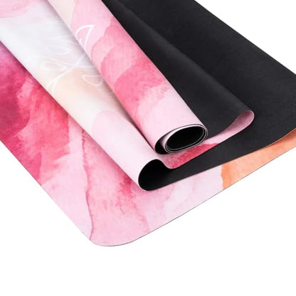 Travel Suede Yoga Mat 1.5mm Thick Non Slip Foldable Lightweigh Sweat Absorbent Exercise Mat for Hot Yoga Pilates Home Gym Outdoor, 72"L x 24"W, 3 lbs - color: Pink
