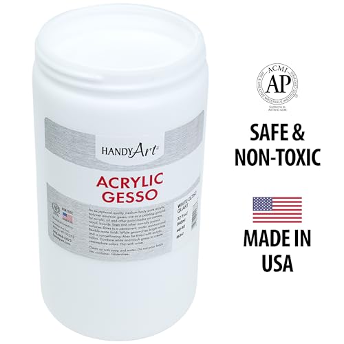 Handy Art Acrylic Gesso, 32 oz, White, Primer for Canvas, Wood, & Artist Painting Surfaces, Enhances Acrylic Paint Adhesion, Low Viscosity, Thick Coverage, Certified Safe & AP Non-Toxic, Made in USA - color: White Gesso, size: 32 Fl Oz (Pack of 1)