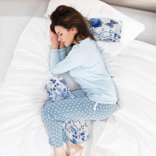 Blue White Flower Neck Roll Pillow Bolster Round Health Memory Foam Long Cervical Roll Cylinder Pillows with Removable Washable Cover for Body Bed Legs Back Yoga - color: Blue and White 35