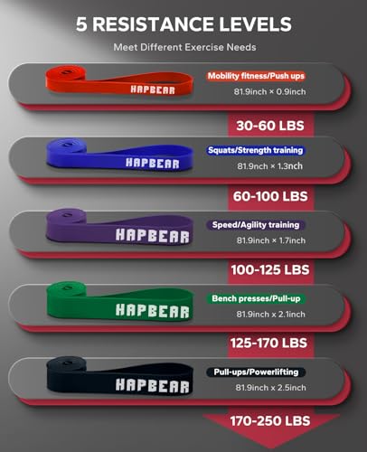 HAPBEAR Pull Up Assistance Bands - Pull Up Bands - Resistance Bands - Exercise Bands Resistance Bands Set of 5 - Workout Bands for Working Out, Stretching, Muscle Training - color: Black