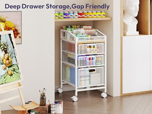SWTYMIKI Rolling Utility Cart with Drawers - Under Desk Storage Cart with DIY Divider & Lockable Wheels, Multi-Functional Craft Art Supply Organizer for Office, Vanity, Craft Room & Studio White - color: White