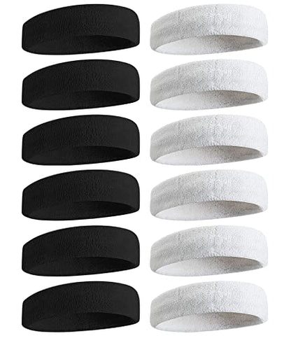 Sweatbands Sports Headband for Men & Women, Moisture Wicking Hairband Athletic Towel Headbands Cotton Head Sweat Bands for Running, Cycling, Yoga, Spa - color: D-black6white6