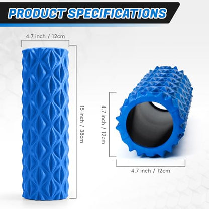 Foam Roller for Deep Tissue Massager High Density Massage Roller | Exercise Patented Roller for Muscle Massage and Myofascial Trigger Point Release Back Roller Improves Mobility (15" Blue) - color: Blue
