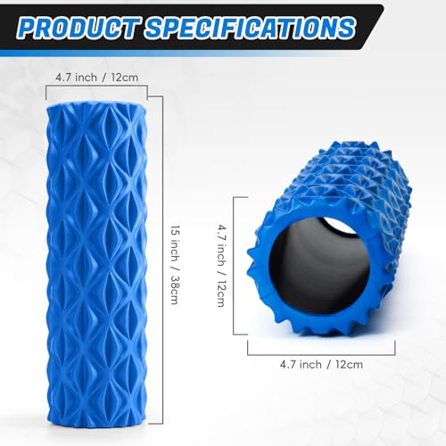 Foam Roller for Deep Tissue Massager High Density Massage Roller | Exercise Patented Roller for Muscle Massage and Myofascial Trigger Point Release Back Roller Improves Mobility (15" Blue) - color: Blue