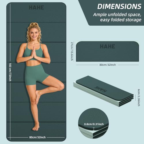 HAHE Foldable Yoga Exercise Mat, 74"Lx32"Wx1/3"Thick, TPE Workout Mat - color: Dark Green+Light Green
