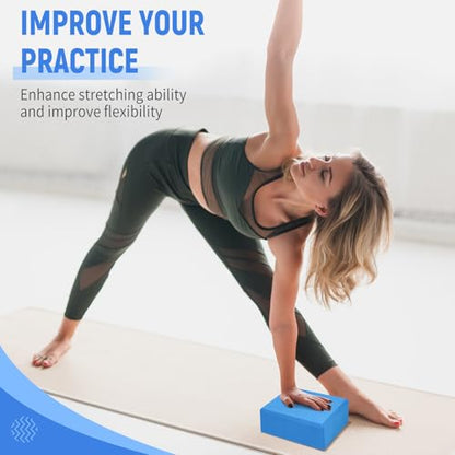 Yoga Blocks 2 Pack, 9"x6"x3" High-Density EVA Foam Yoga Block, Non-Slip Yoga Blocks for Yoga, Pilates Meditation, Stretching and Toning, Supportive, Latex-Free - color: Blue