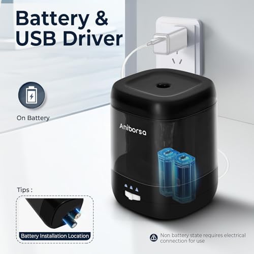 Electric Pencil Sharpener, USB & Battery Operated, Black | Adjustable Sharpness, Portable, for 6-8mm Pencils, Kids, Students, Classroom, School, Home, Office