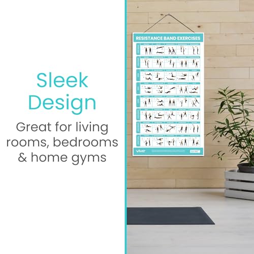 Vive Resistance Band Workout Poster (40 Illustrations) Laminated Bodyweight Hitt Exercise Chart for Abs, Glute, Back, Legs - Stretch Routine for Home Gym, Garage, for Men, Women - Cable Trainings | Hitt Exercise Chart for Abs, Glute, Back, Legs - Stretch