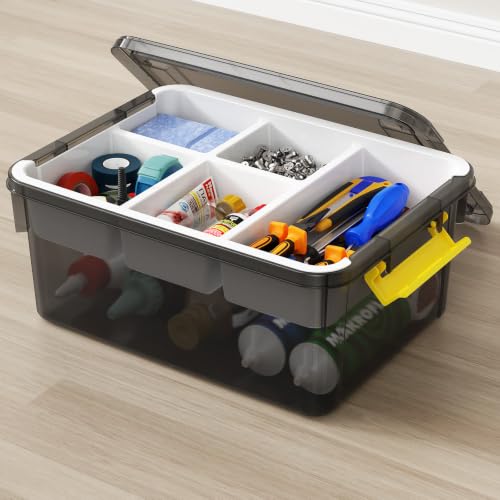 20Qt Stackable Storage Bins with Lids Trays Craft Box Organizers, 1Pack,GY | Clear Plastic Latching Boxes Organizers with Dividers Portable Containers for Arts & Crafts, Home Office Classroom Car Trunk - color: Clear Grey, size: 20QT-1Pack