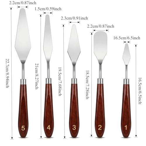 5pcs Palette Knife Painting Stainless Steel Spatula Wood Handle | Oil Paint Knives, for Oil Painting, Acrylic Painting, Paint Mixing, Texture Art, Canvas and Artist Use - color: Brown-5pcs