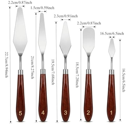 5pcs Palette Knife Painting Stainless Steel Spatula Wood Handle | Oil Paint Knives, for Oil Painting, Acrylic Painting, Paint Mixing, Texture Art, Canvas and Artist Use - color: Brown-5pcs
