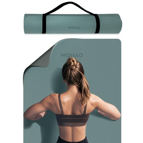 8mm Thick Yoga Mat Non Slip for Women Men | 72"x28" mat for gym, pilates, studio. POE, reversible, non-slip, tear-proof, odorless, easy-clean, strap. - color: Dark green+Dark grey