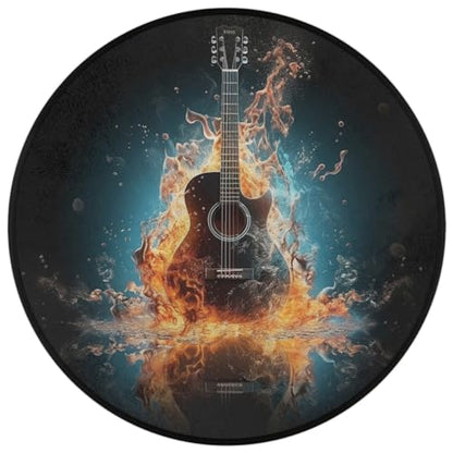 Electric Guitar Music Round Area Rug 5Ft Fire Guitar CircleCarpet Floor Mat - color: Guitar, size: 5 ft