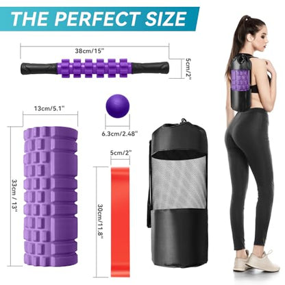 Krightlink 5 in 1 Foam Roller Set High Density Deep Tissue Massager - color: Violet