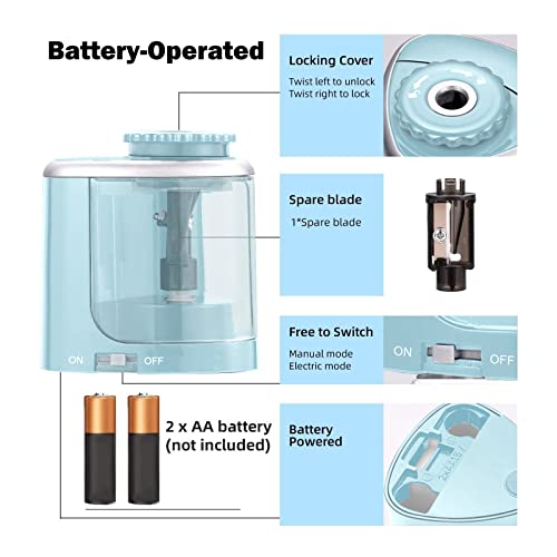 Aogwat Pencil Sharpener Electric Pencil Sharpener for Kids, Blade to Fast Sharpen, Suitable for No.2/School/Classroom/Office/Home (Blue) - color: Bule