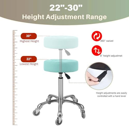 Kaleurrier Rolling Stools with Adjustable Height: Swivel Stool with Wheels - color: Green