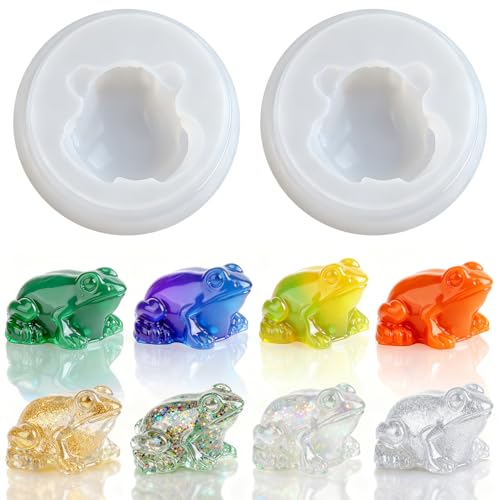 2 Pcs Mini Cute Frog Figurines Silicone Mold | Micro Dollhouse Animal Epoxy Casting Mold Realistic Shapes for DIY Resin Art Fairy Garden Miniatures Landscape Crafts Decor - color: 2 Pcs Frog White