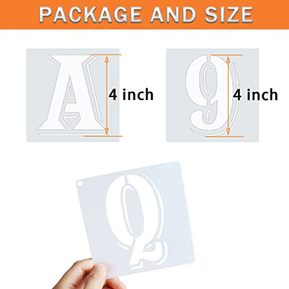 4 Inch Letter Stencils Symbol Numbers Craft Stencils, 42 Pcs Reusable Plastic Alphabet Templates for Painting on Wood, Wall, Fabric, Rock, Glass, Signage, DIY Art Projects - size: 4 Inch