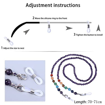 TUMBEELLUWA Reiki 7 Chakra Stone Beads Eyeglasses Chain for Women Men - color: Purple