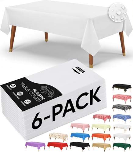 Utopia Kitchen Plastic Table Cloth Disposable [White, 6 Pack] | Rectangle Tablecloth Waterproof Stain Resistant Party Table Cover - color: White, size: 54X108 Inch - 6PC