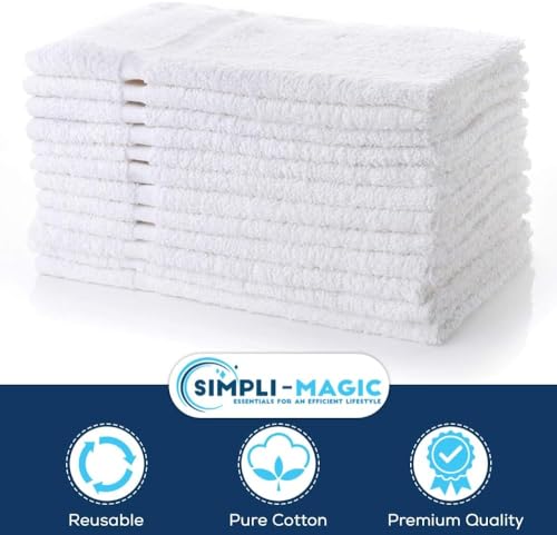 SIMPLI-MAGIC Cotton Hand Towels 16"x27" – Soft Towels for Bathroom, Kitchen, Salon & Gym (White), 12 Count (Pack of 12) - color: White, size: 16 in x 27 in (Pack of 12)
