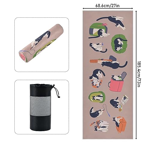Yoga Mat Towel, Non-Slip Hot Yoga Towel, Sweat Absorbent and Non-Slip, Lightweight and Easy to Travel, Suitable for Hot Yoga, Pilates and Fitness, Watercolor Raccoon and Plant Pattern - color: Cats