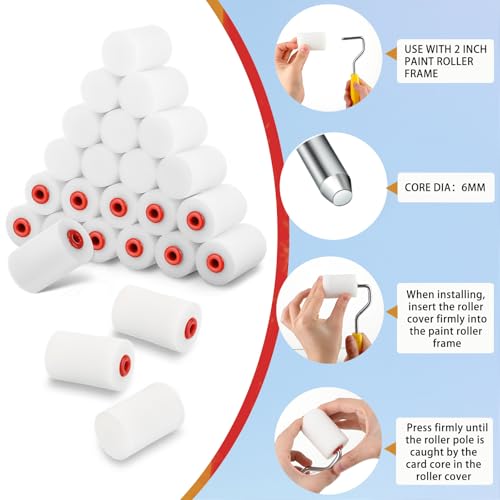 40 Pcs 2 Inch Mini Paint Roller Foam Paint Roller Covers Small High Density Household Paint Roller Covers Sponge Paint Roller Refills for Textured Smooth Corner Detail Painting