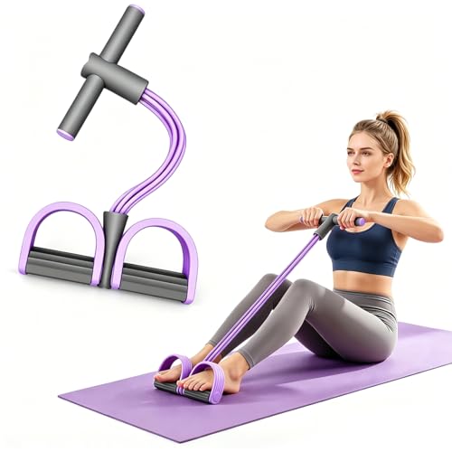 Pedal Resistance Band with Handle,4/6/8 Resistance Levels Elastic Pull Rope, Portable Fitness Bands for Leg Butt Training, Home Gym, Yoga, Pilates - size: 4 Levels（Purple ）