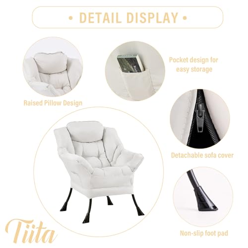 Tiita Lazy Chair for Adults, Comfy Reading Accent Chair, Beige Single | Padded Seat, High Backrest, Armrests and Side Pocket for Lounging in Living Rooms, Bedrooms, Dorms and Small Spaces - color: Peach Skin Beige-single