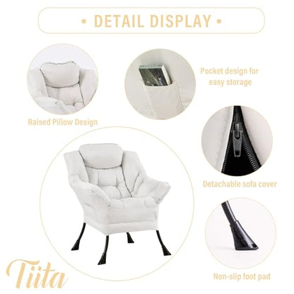 Tiita Lazy Chair for Adults, Comfy Reading Accent Chair, Beige Single - color: Peach Skin Beige-single