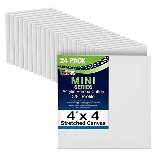 U.S. Art Supply 4"x4" Mini Square Canvases for Painting, Bulk Pack of 24 | Mini Primed Artist Stretched Canvas, Ideal for Arts & Crafts, Weddings, Birthdays - size: 4" x 4" - Pack of 24